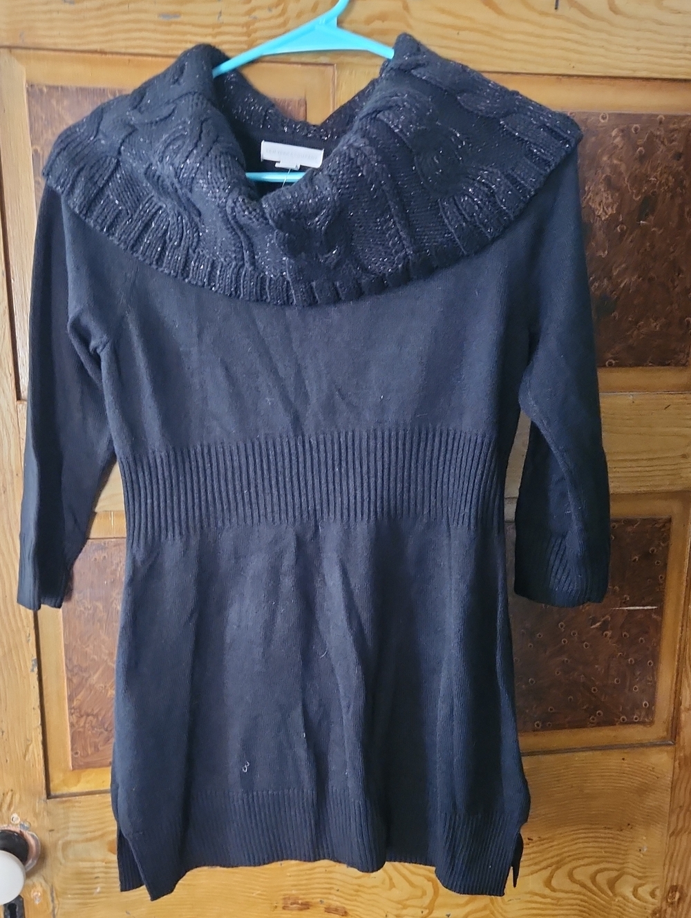 New York & Company Black Knit Cowl Neck Sweater Dress